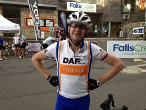 End of 3 Peaks Glad to be off the bike! Richard my faithful Soigneur for the weekend had a cold beer ready. Top Man!